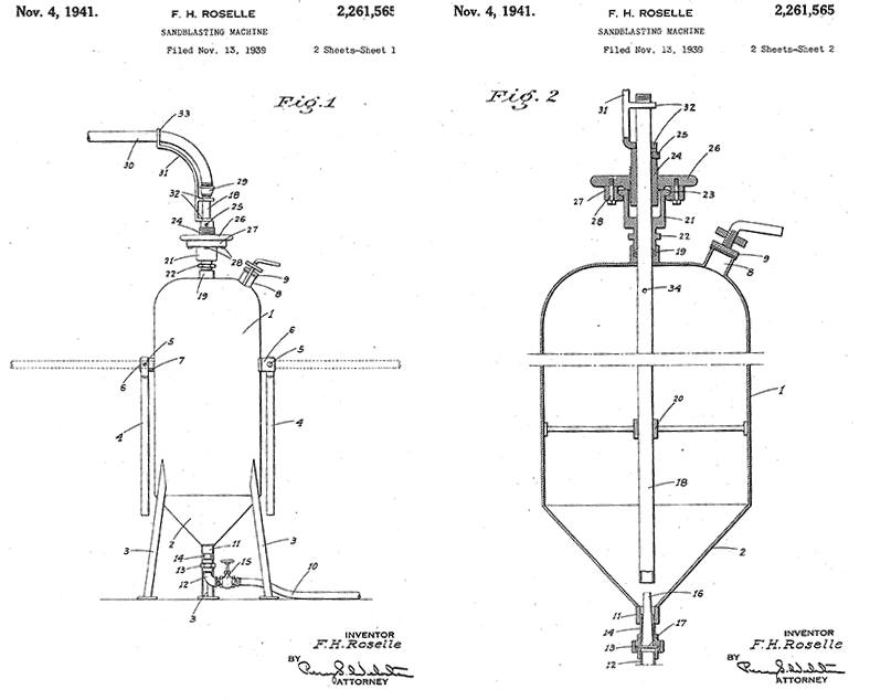 1941 first patent FH Roselle Abrasive Blasting Machine